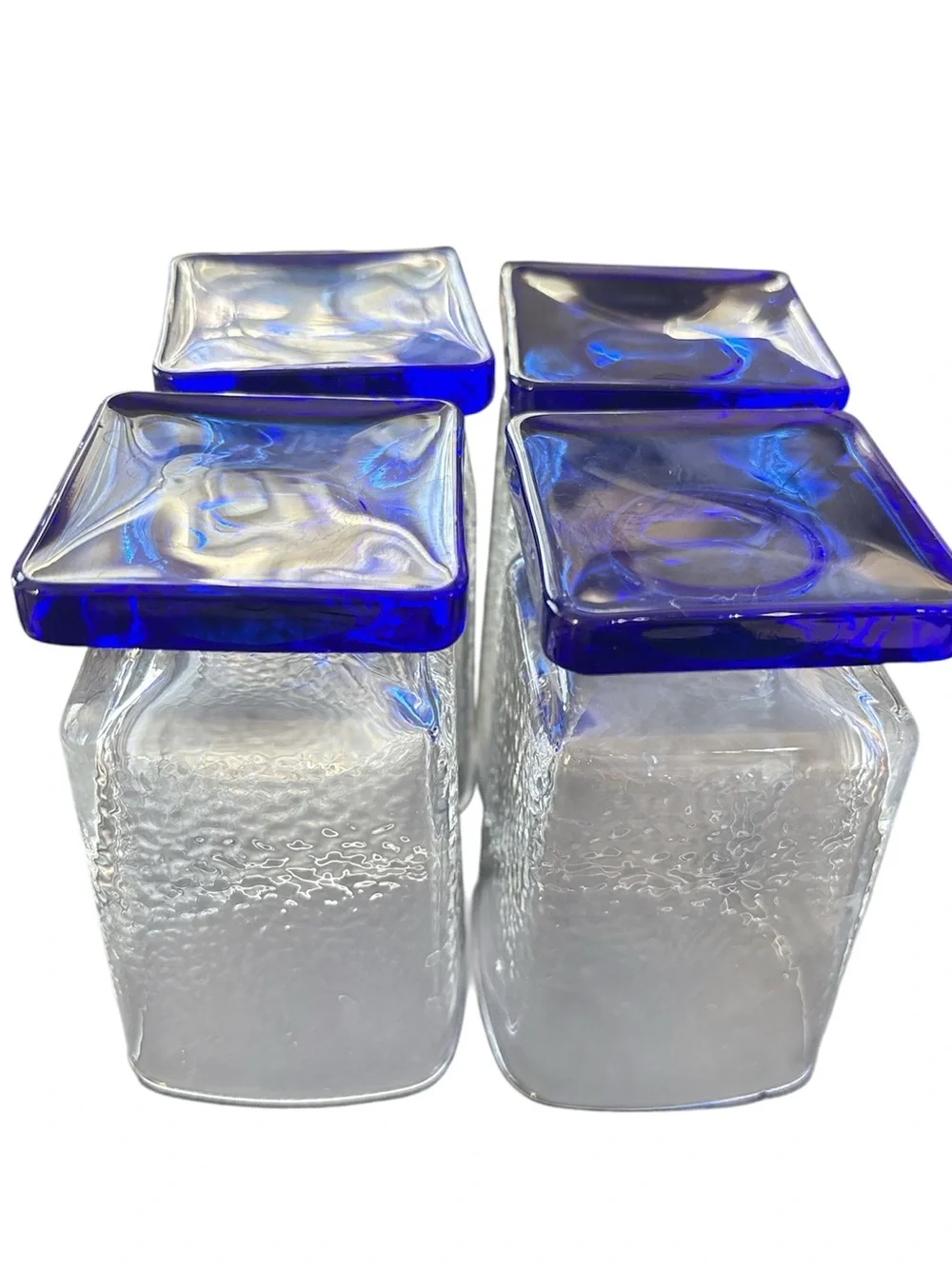 4 Bormioli Rocco Cobalt Blue Textured Cocktail Rocks Glasses Square Art Deco